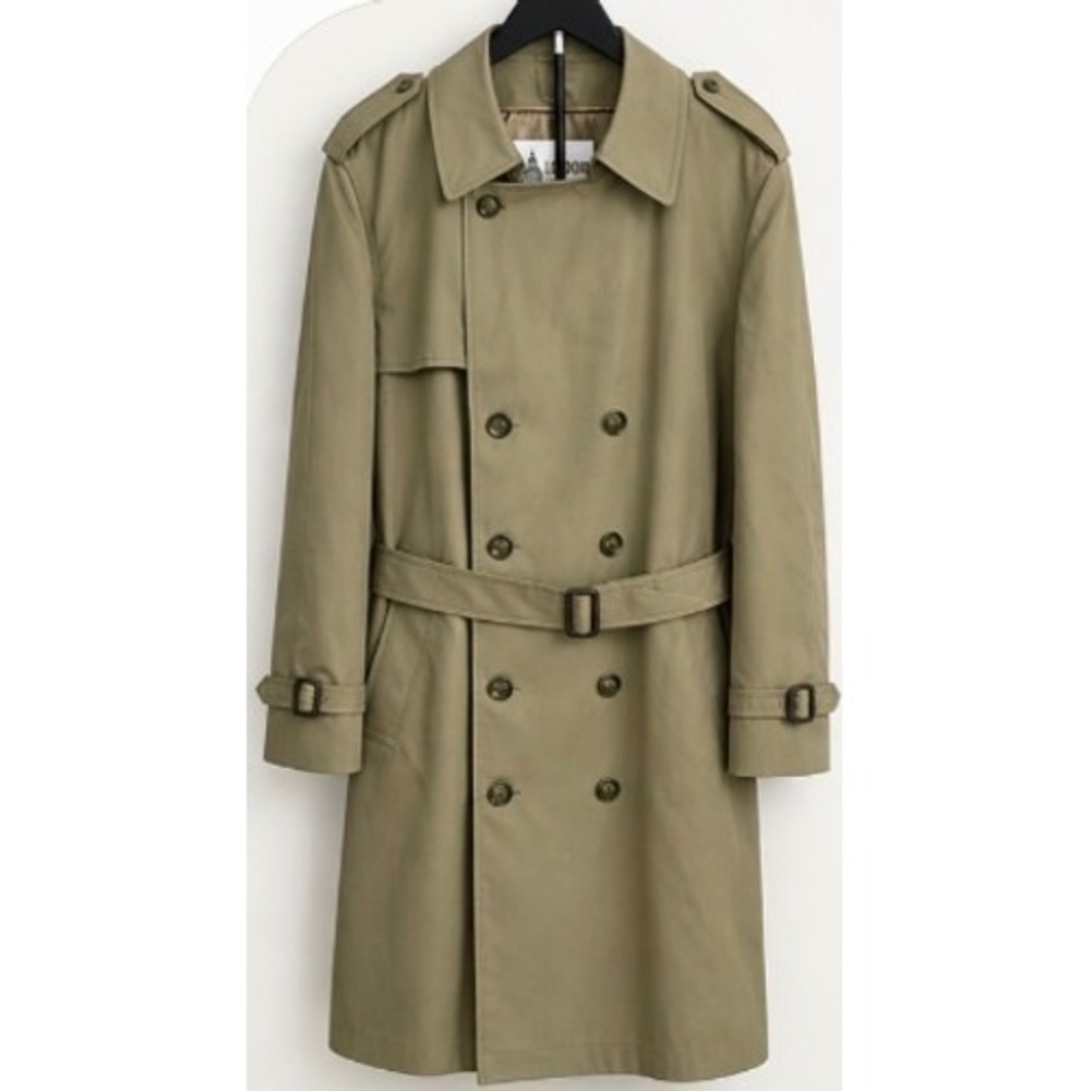 London Fog Mens Khaki Trench Coat Double Breasted Zip Out Liner 48 Long Vintage